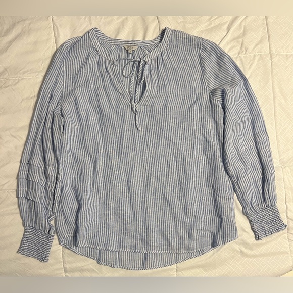 Rails $188 Caterina Top Blue White Sanibel Stripe Linen Blend Blouse Size Small - Picture 4 of 11